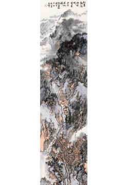 石峰国画山水红叶树深幽径断字画之家