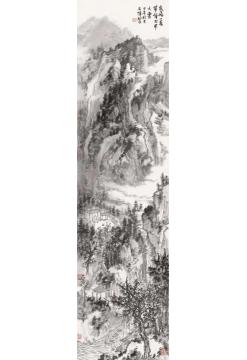 石峰国画山水泉飞一道带字画之家