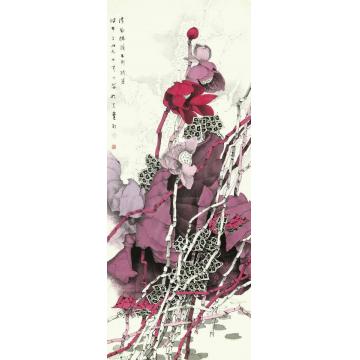 崔志安国画花鸟清风拂荷五彩纷芳字画之家