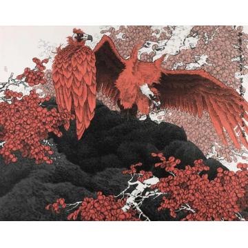 崔志安国画花鸟红鹰高远字画之家