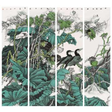 崔志安国画花鸟荷塘双侣共收情字画之家