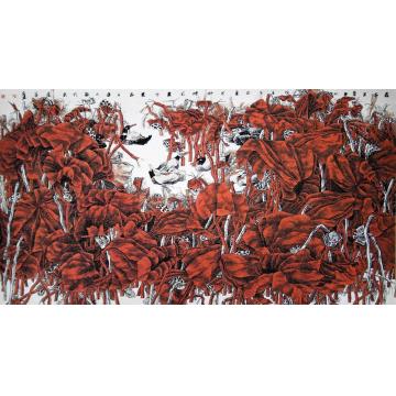 崔志安国画花鸟霜落芙蓉朱欲改字画之家