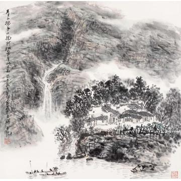 孙文铎国画山水青山抱水水抱村 江南有此景字画之家