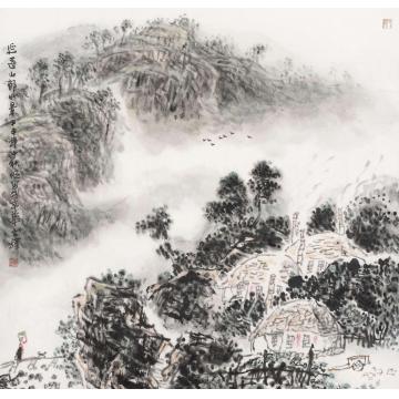 孙文铎国画山水延边山村字画之家