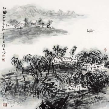 孙文铎国画山水江畔字画之家