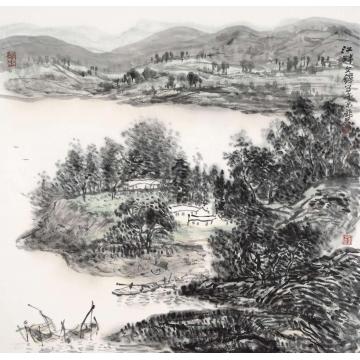 孙文铎国画山水江畔字画之家