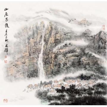 孙文铎国画山水山庄雨后字画之家