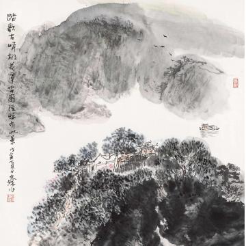 孙文铎国画山水踏歌古岸桃花潭字画之家