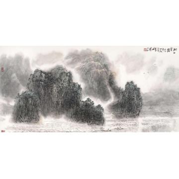 孙文铎国画山水湖山晨雾字画之家