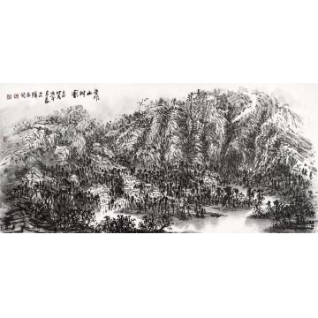 孙文铎国画山水靠山村图字画之家