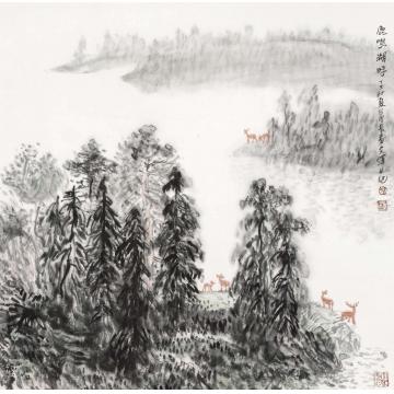 孙文铎国画山水鹿鸣湖畔字画之家