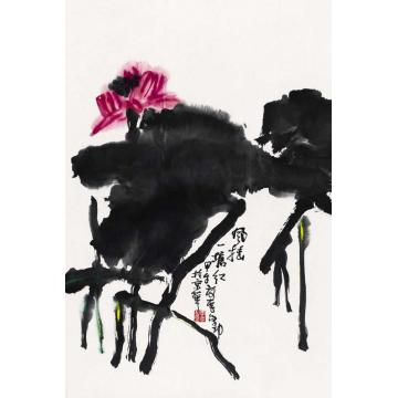 李学功国画花鸟风摇一塘红字画之家