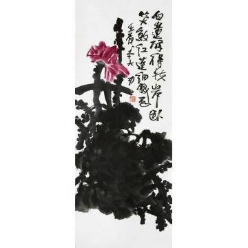 李学功国画花鸟白莲醉得扶岸卧字画之家