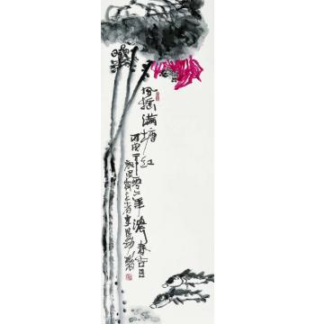 李学功国画花鸟风摇满塘红字画之家