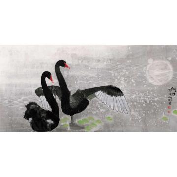窦申清国画花鸟朗月字画之家