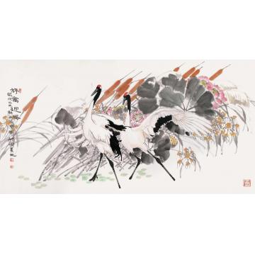 窦申清国画花鸟游禽迎风字画之家