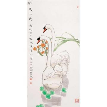 窦申清国画花鸟水天一色字画之家