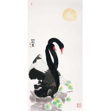 窦申清国画花鸟圆月字画之家