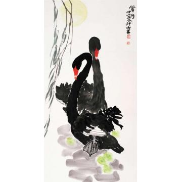 窦申清国画花鸟赏月字画之家