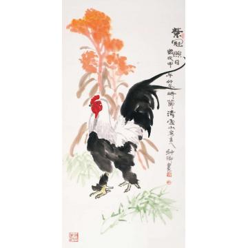 窦申清国画花鸟紫冠照日字画之家