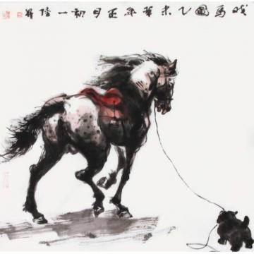 吴陆升国画动物戏马图之二字画之家