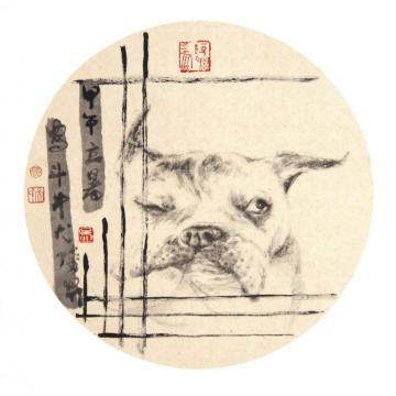 吴陆升国画动物斗牛犬字画之家