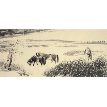 吴陆升国画动物小溪旁字画之家