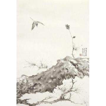 黄梦洁国画花鸟松荫飞禽字画之家
