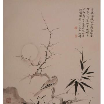 黄梦洁国画花鸟水墨栖禽图字画之家