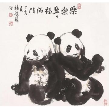杨铭仪国画动物乐乐盈盈福满门字画之家
