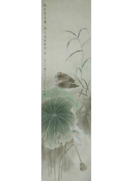 刘英国画花鸟荷花条屏之荷香字画之家