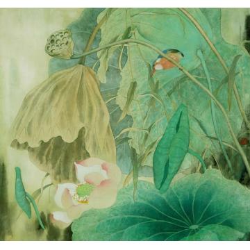 刘英国画花鸟荷塘翠影字画之家