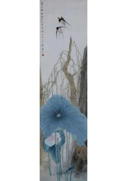 刘英国画花鸟荷花条屏之暮字画之家
