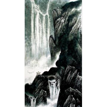 林琳国画山水百丈瀑布六月寒字画之家