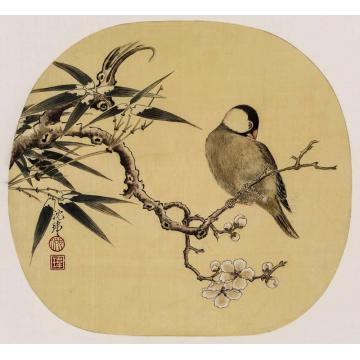 沈玮国画花鸟梅竹寒禽图字画之家