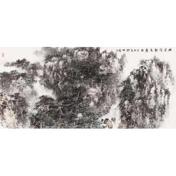 耿明国画山水林岩深静泉声幽字画之家