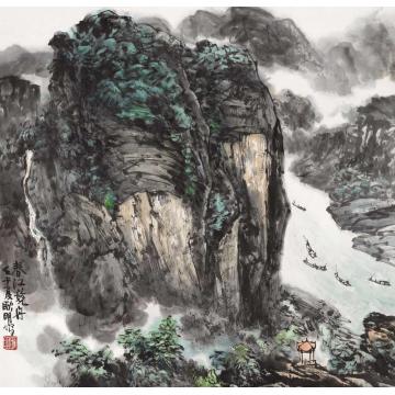 耿明国画山水春江竞舟字画之家
