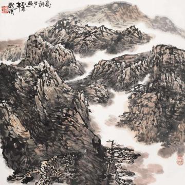 耿明国画山水蒙山夕照字画之家