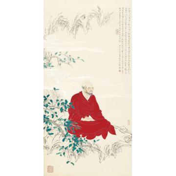 李巍松国画人物红衣达摩图字画之家