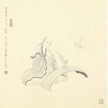 李巍松国画人物白描十八应真册页（八）字画之家