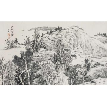 潘一见国画山水江村翠阴字画之家