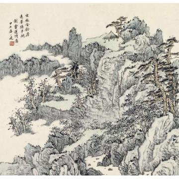 潘一见国画山水密林含余清字画之家