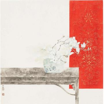 董津金国画花鸟窗外绿荫添几许字画之家