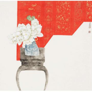 董津金国画花鸟红墙隔雾字画之家
