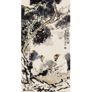 刘江国画人物深山对弈图字画之家