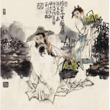 刘江国画人物陶渊明诗意图字画之家