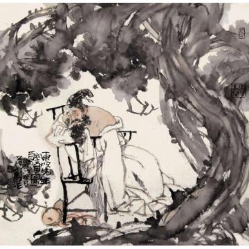 刘江国画人物东坡醉酒图字画之家