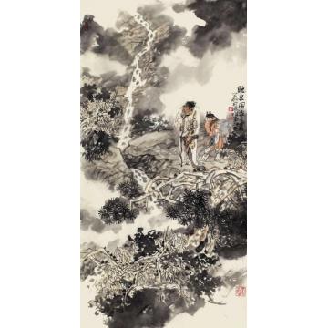 刘江国画山水听泉图字画之家