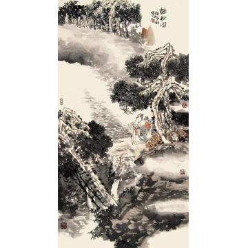 刘江国画山水听松图字画之家