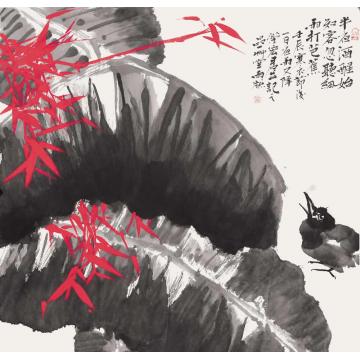 荣宏君国画花鸟忽听细雨打芭蕉字画之家
